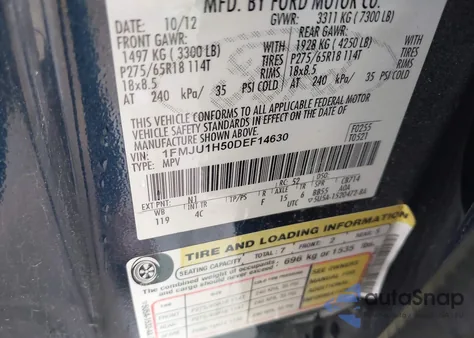 2013 Ford Expedition Xlt from USA, damaged, VIN 1FMJU1H50DEF14630